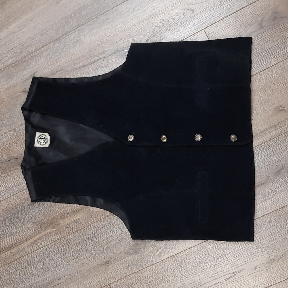 Vintage R&R black suede leather button up vest, size 40 (medium)